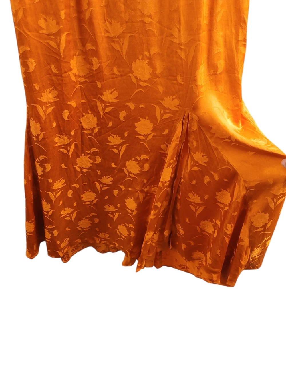 NWT Sau Lee Francesca Orange Satin Jacquard Slip Midi Dress with Side Slit - 8 - Picture 9 of 14